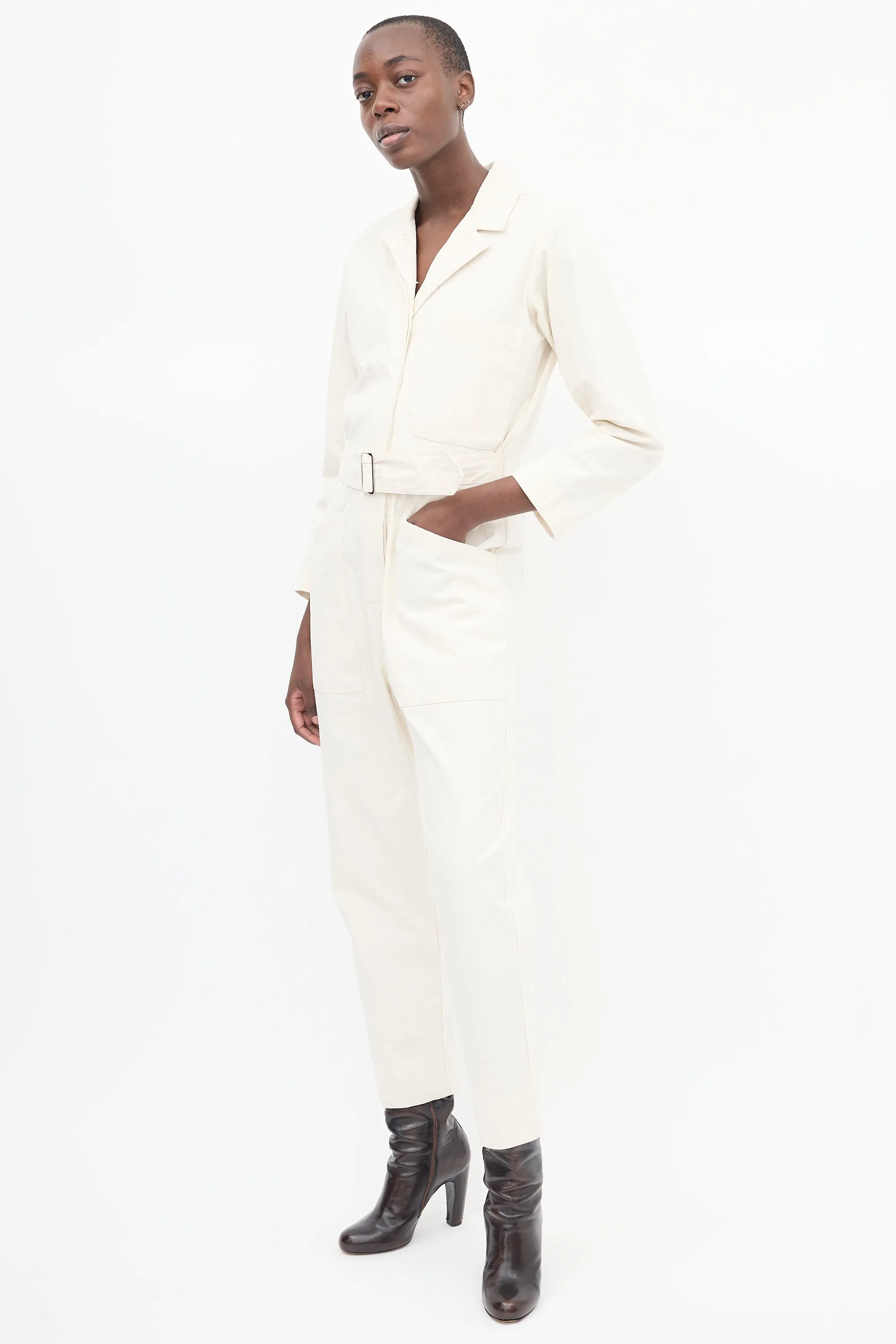 Cream Belted Field Jumpsuit