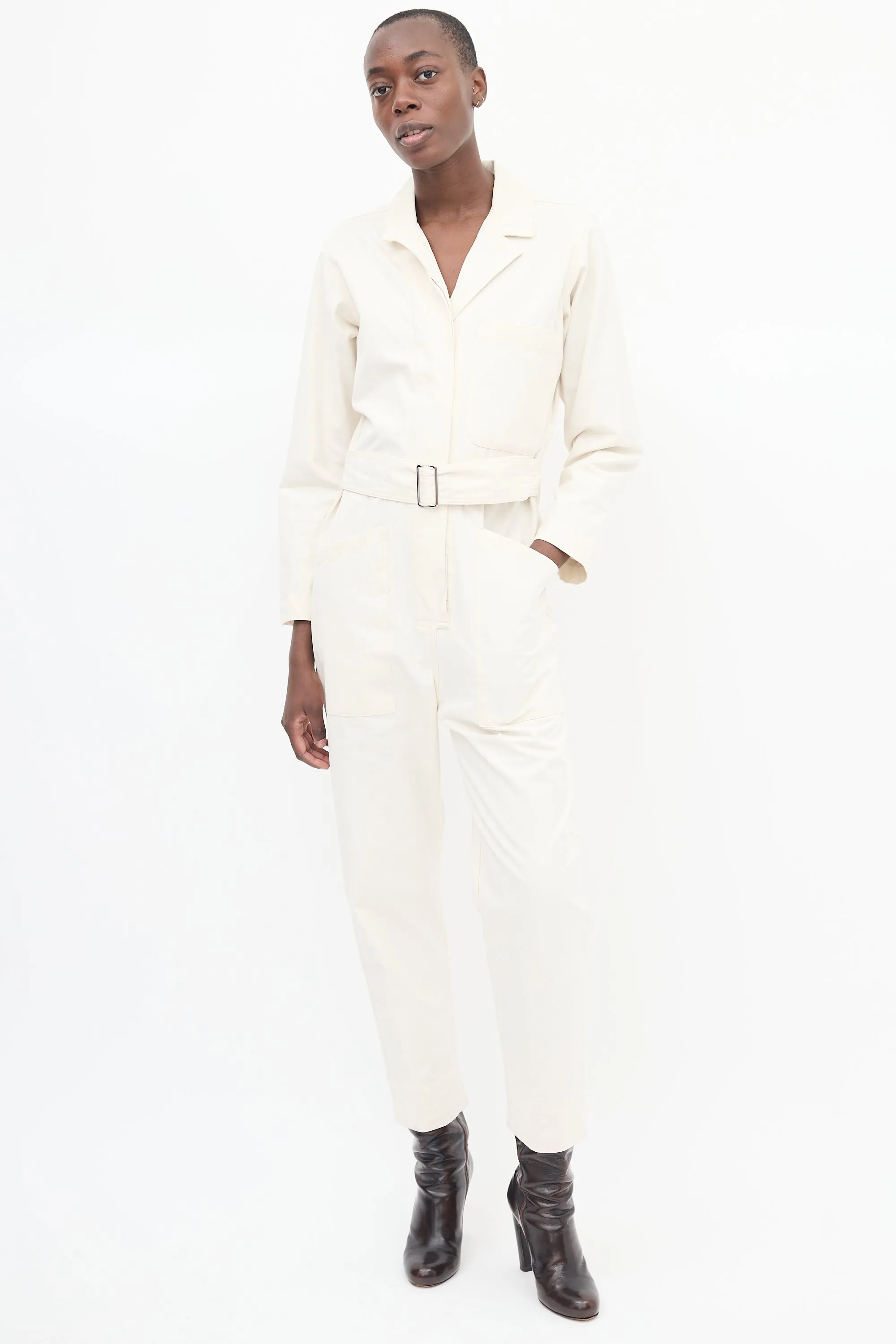 Cream Belted Field Jumpsuit