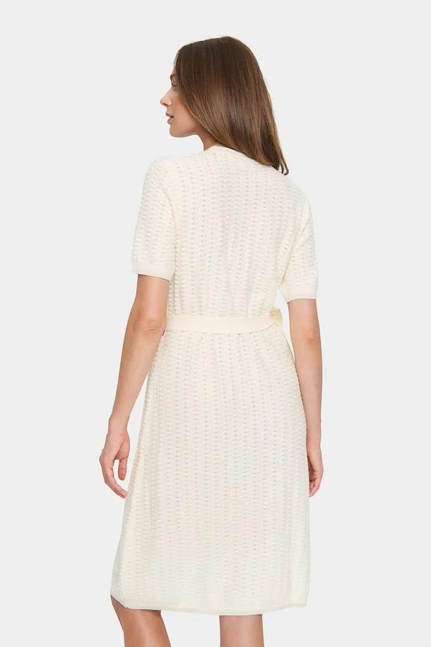 Cream Light Knit Wrap Dress