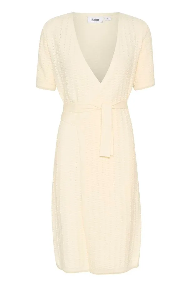 Cream Light Knit Wrap Dress