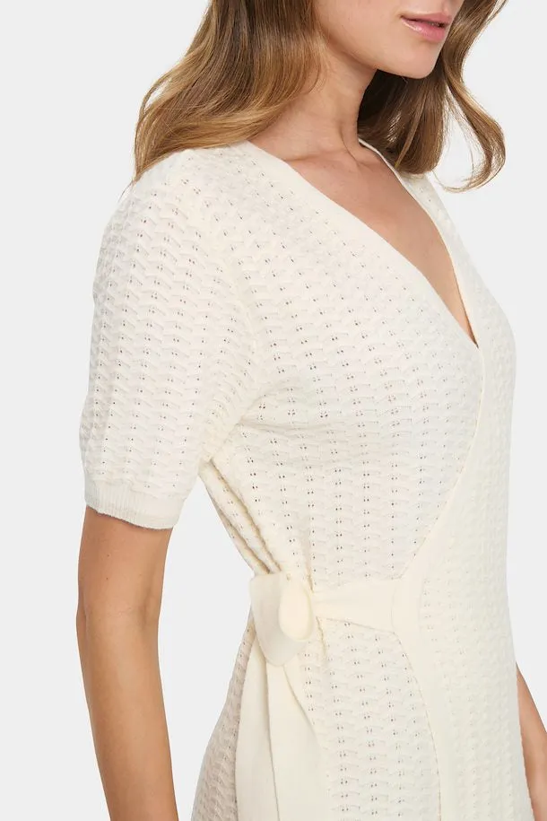 Cream Light Knit Wrap Dress