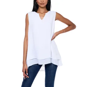 Cristina B Women’s Sleeveless Tunic V Neck Flowy Double Layer Tank