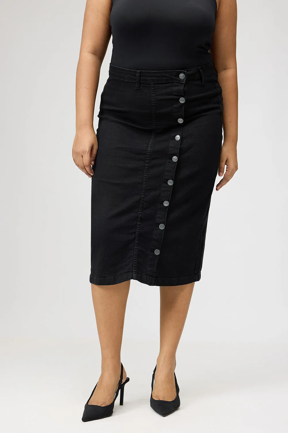 Curve Black Buttoned Bodycon Skirt