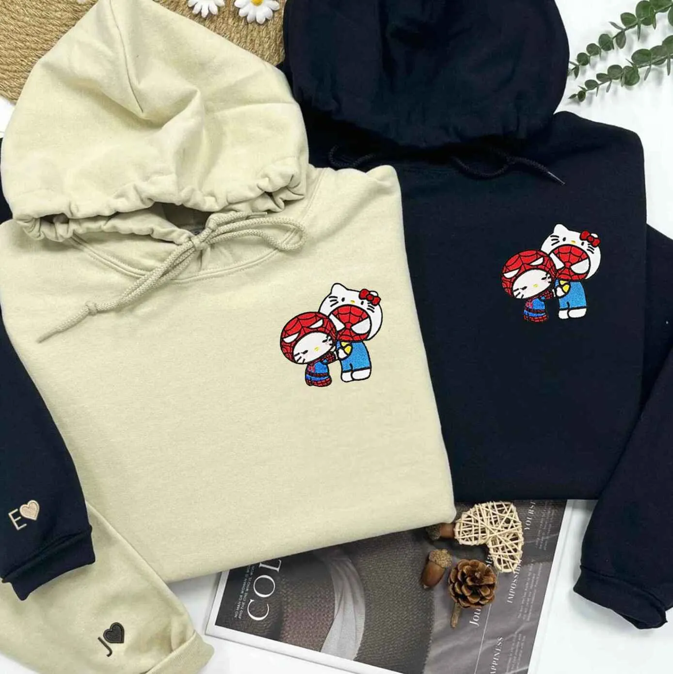 Cute Hero Couple Hoodies - Custom Embroidered Sweatshirts For Couples