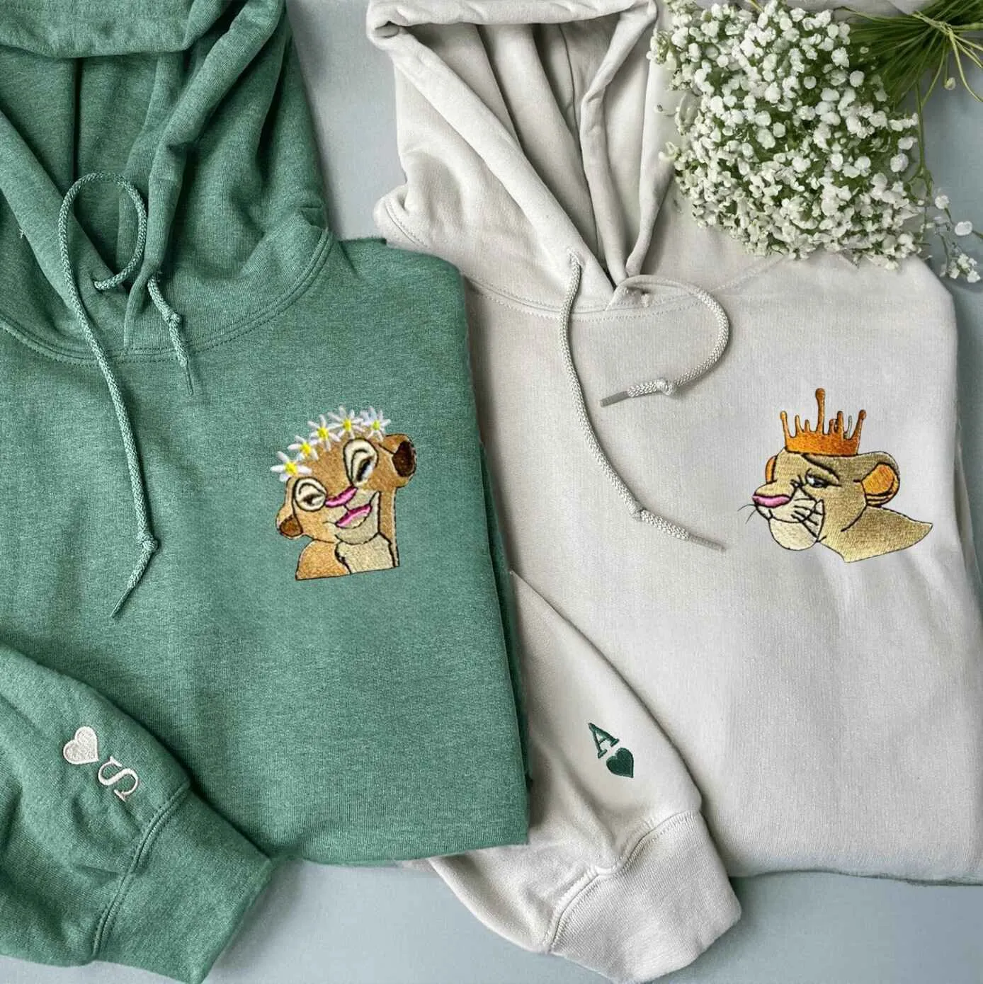 Cute Lion King Queen Couple Hoodies - Custom Embroidered Matching Hoodies For Couples