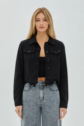 Denim Jacket with Frayed Hem Hidden