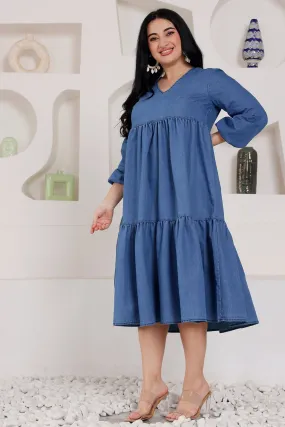 Denim Solid Flared Dress