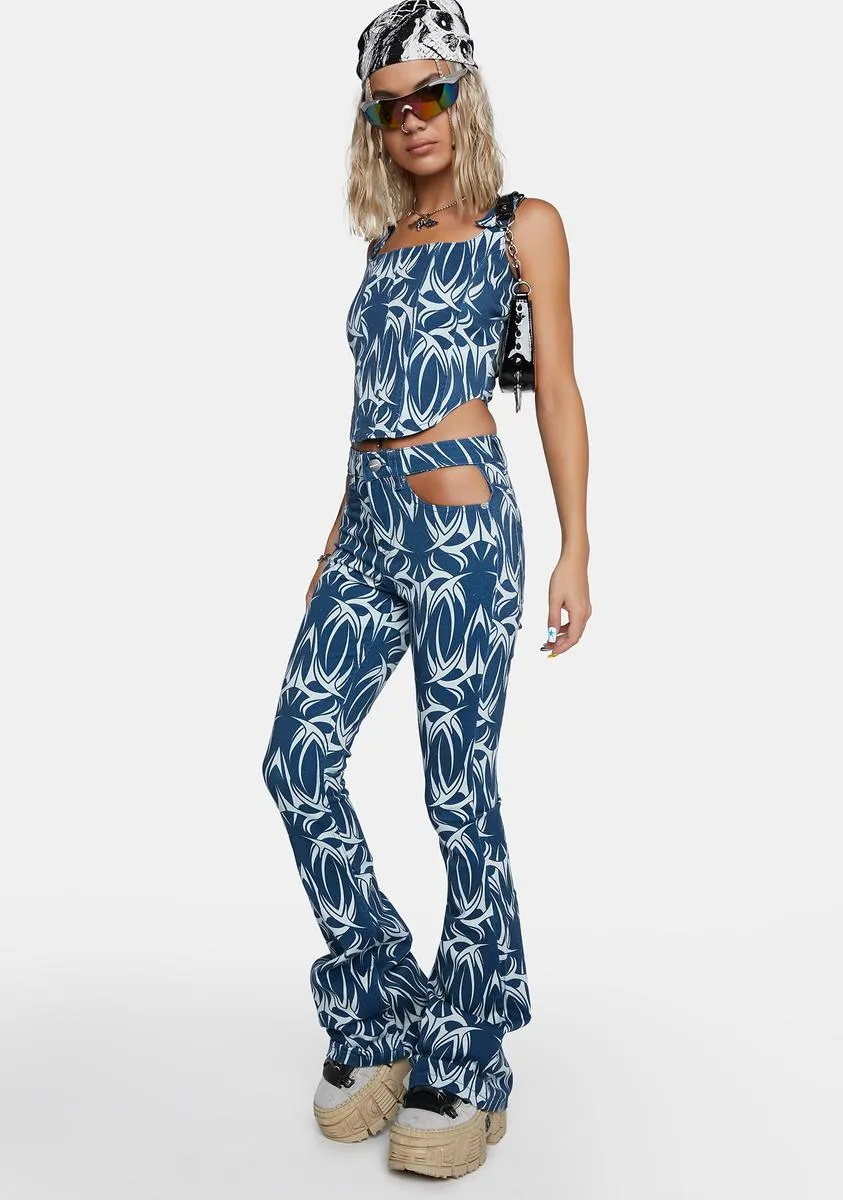 Denim Tattoo Cut-Out Pants