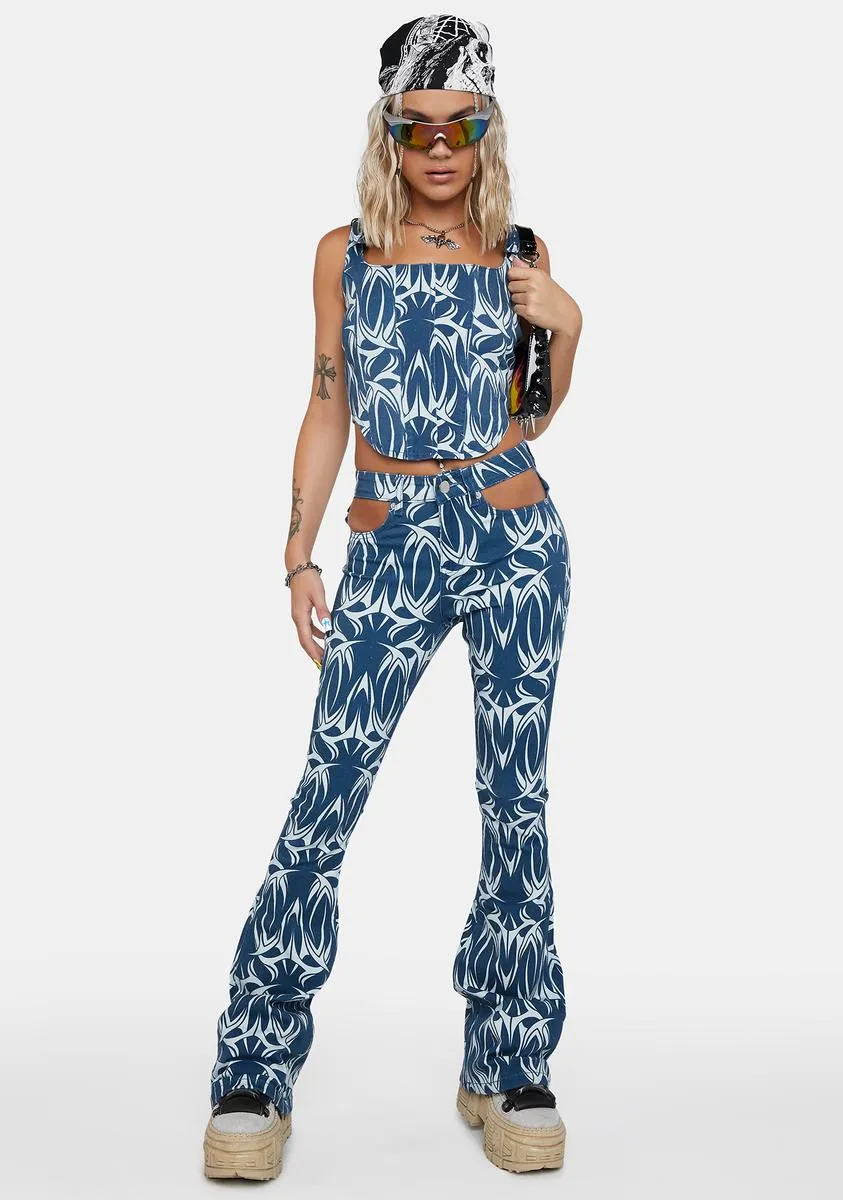 Denim Tattoo Cut-Out Pants