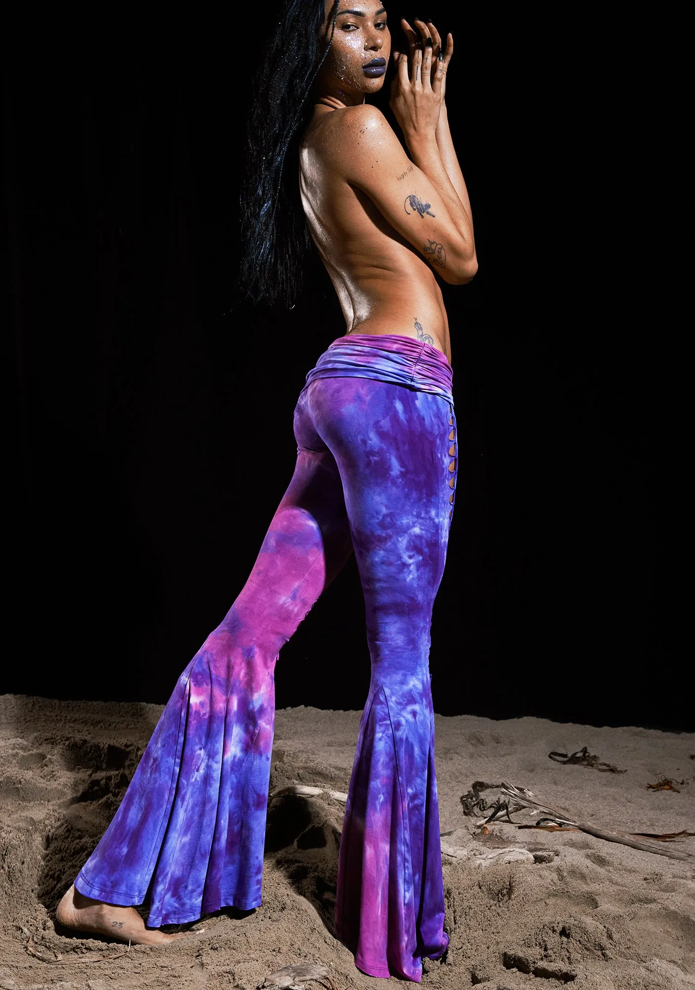 Dew Morning Lace-Up Flare Pants-Tie Dye