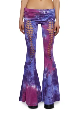 Dew Morning Lace-Up Flare Pants-Tie Dye