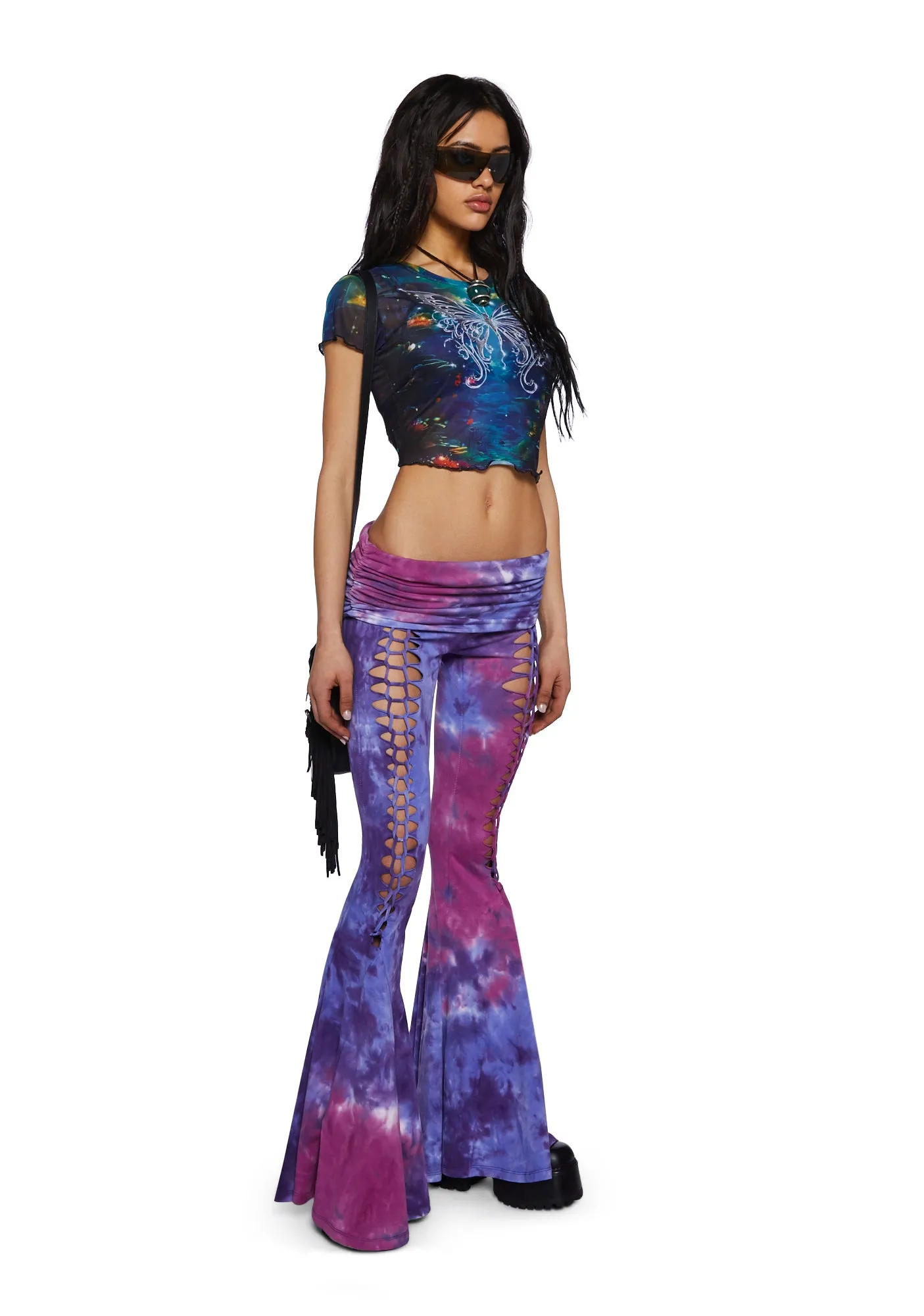 Dew Morning Lace-Up Flare Pants-Tie Dye