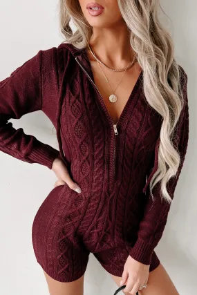 Dizzy Half-Zip Cable Knit Romper (Burgundy)