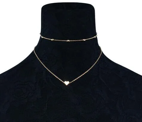 Double Layers Chain Heart Necklace - Multi-layer Necklace - Heart Choker