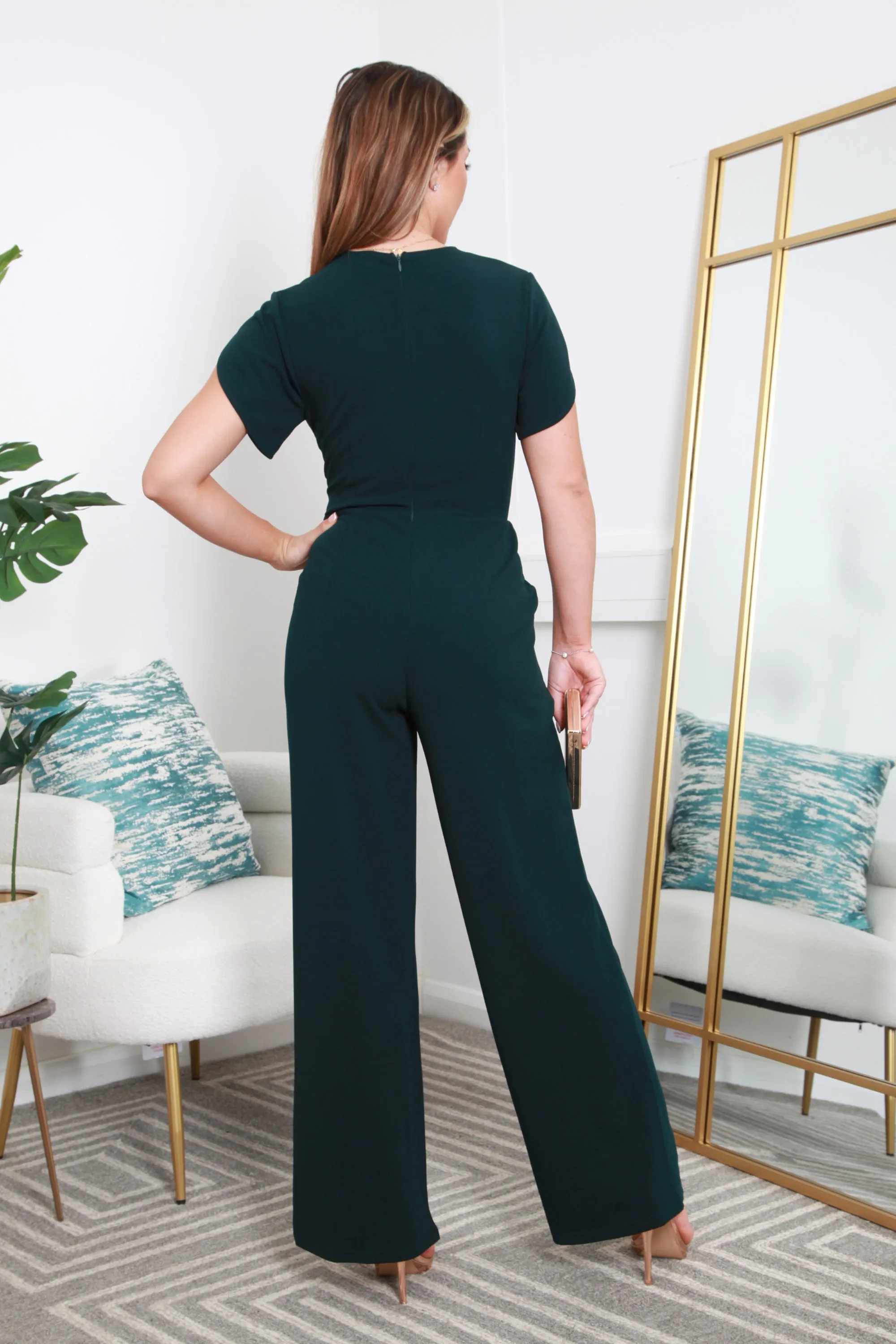 Double Second Tulip Sleeve Wrap Front Jumpsuit