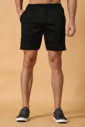 Eerie Black Cotton Lycra Shorts