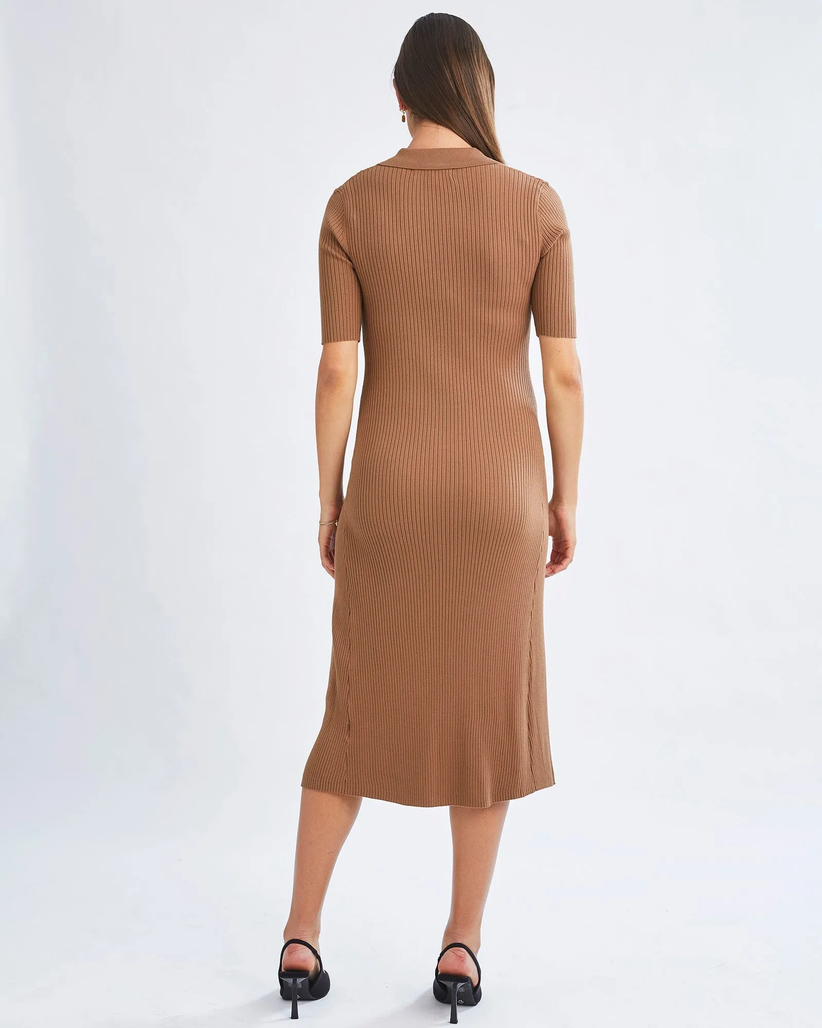 Elegance Knit Maternity Midi Dress in Camel