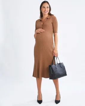 Elegance Knit Maternity Midi Dress in Camel