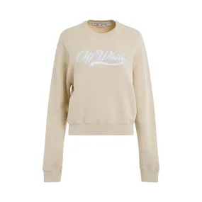 Embroidered Baseball Logo Crop Crewneck in Beige/Blue