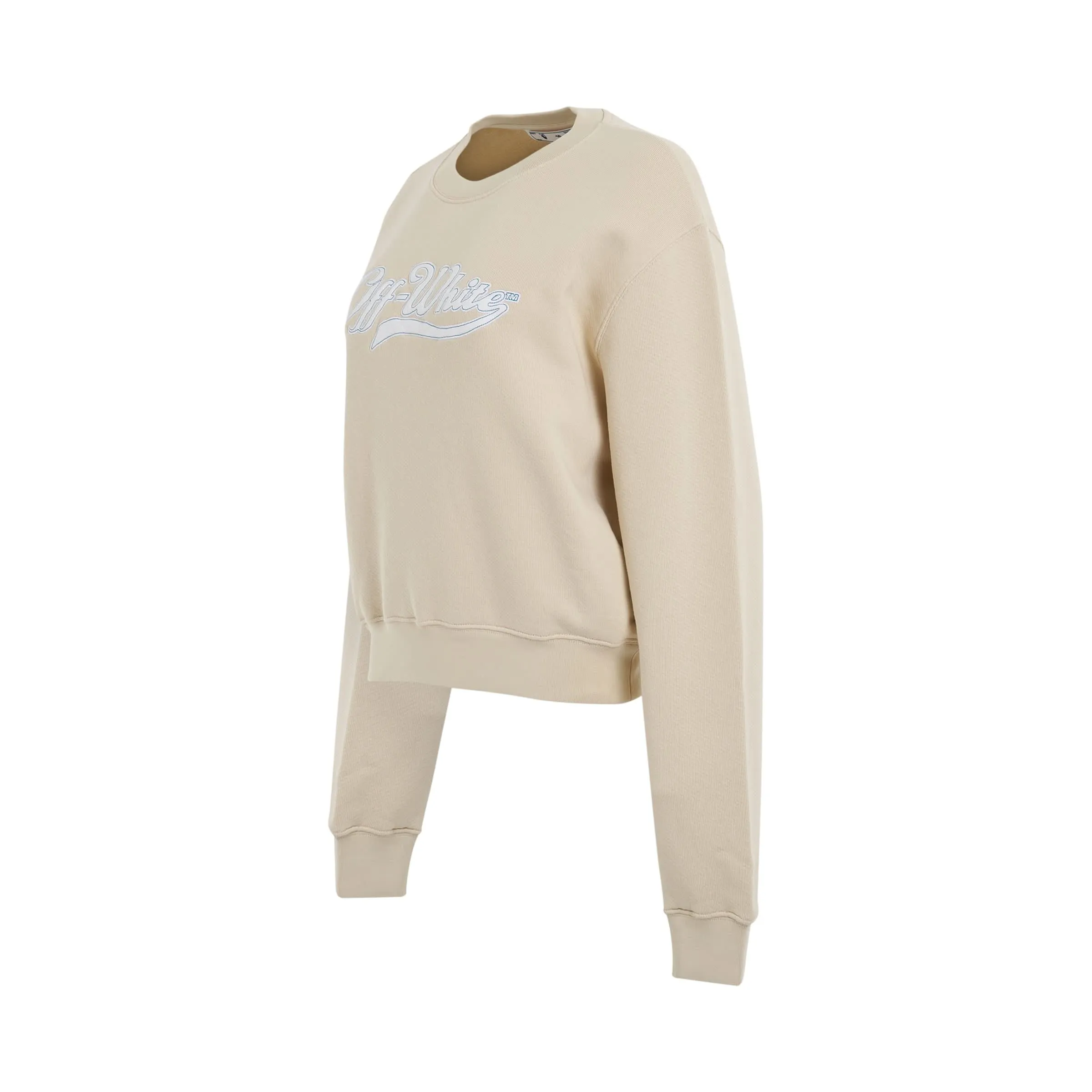 Embroidered Baseball Logo Crop Crewneck in Beige/Blue