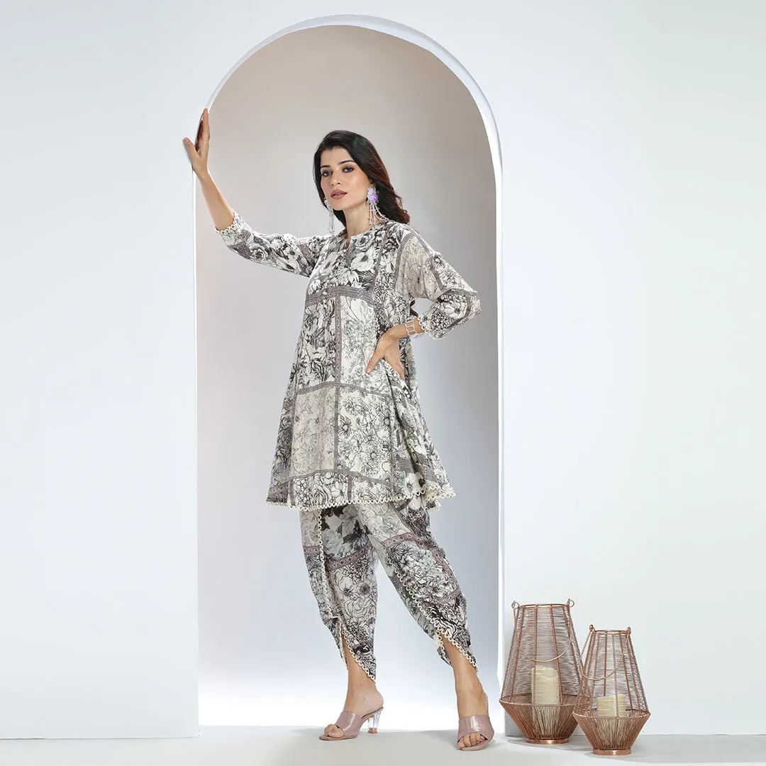 Embroidered Sequin A-Line Top and Lace-Detailed Dhoti Pants Set