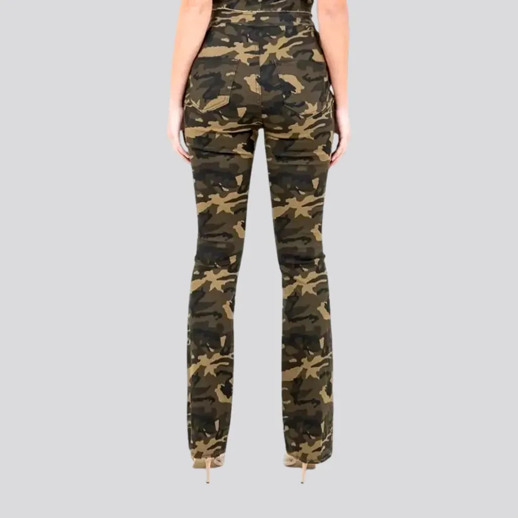 Fashionable stretchable camouflage women's jeans