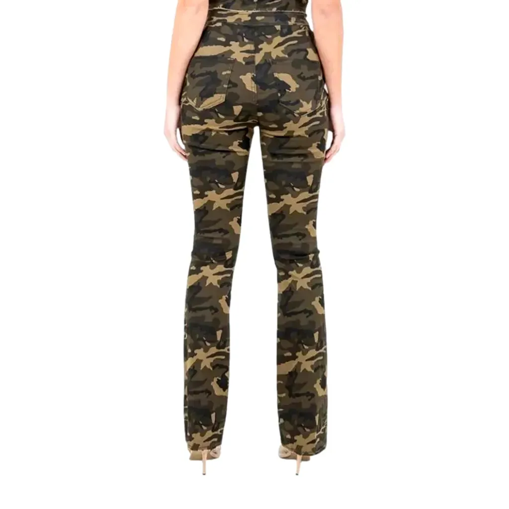 Fashionable stretchable camouflage women's jeans