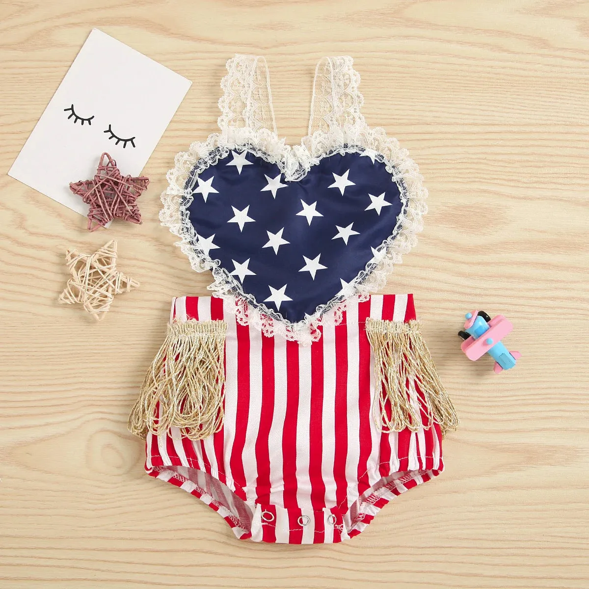 First Independence Day Baby Girl Lace Rompers, 4th of July Outfit