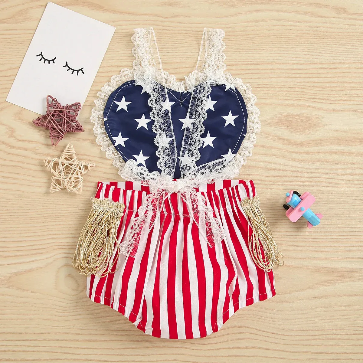 First Independence Day Baby Girl Lace Rompers, 4th of July Outfit