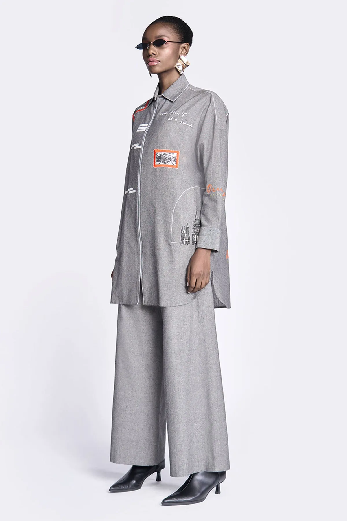 Fish Patch Overshirt With Flared Pants