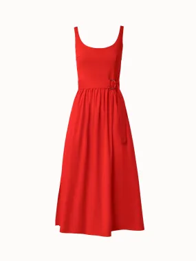 Fit and Flare Cotton Midi Dress with Jersey Top