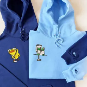 Frog and Duck Drinking Couple Matching Hoodies - Custom Embroidered Sweatshirts For Couples