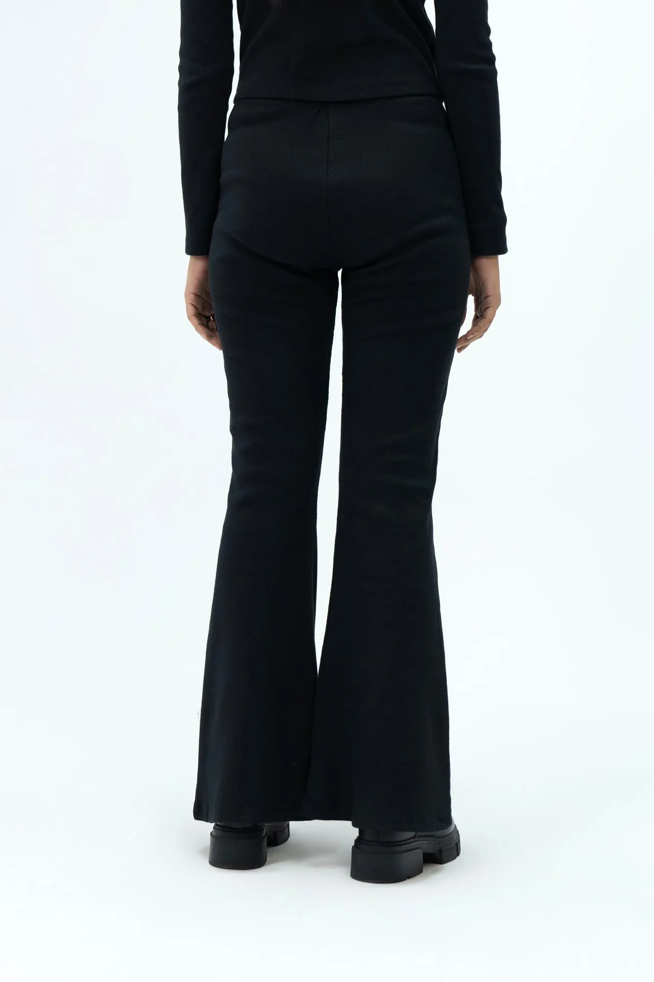 Front Pocket Flared Pant with Golden Button - Black