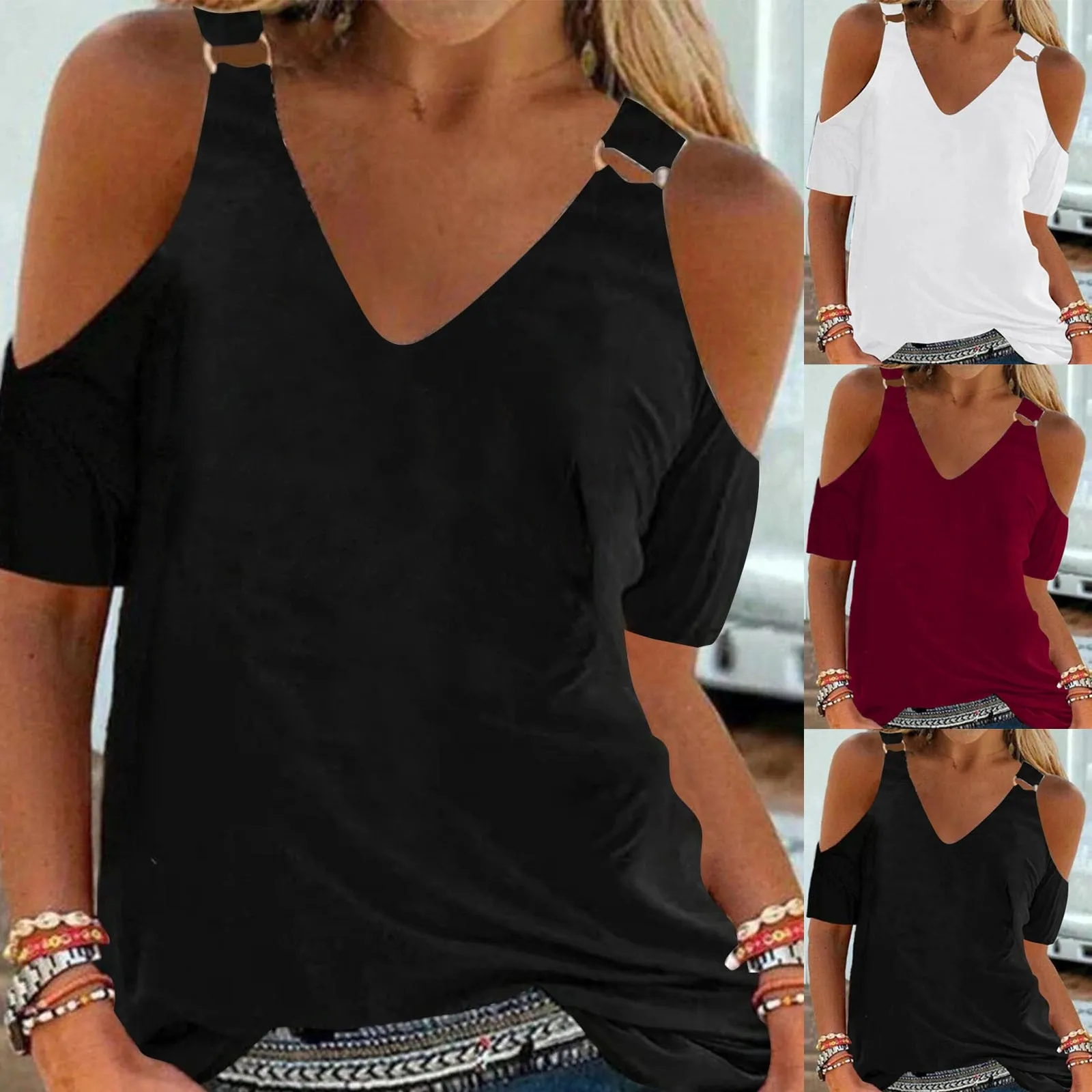 Funki Buys | Shirts | Women's Summer Cut Out Shoulder Top