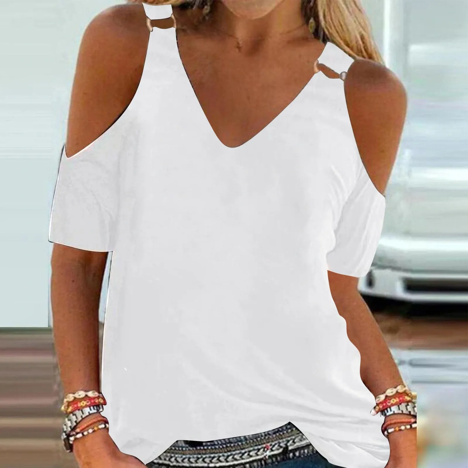 Funki Buys | Shirts | Women's Summer Cut Out Shoulder Top