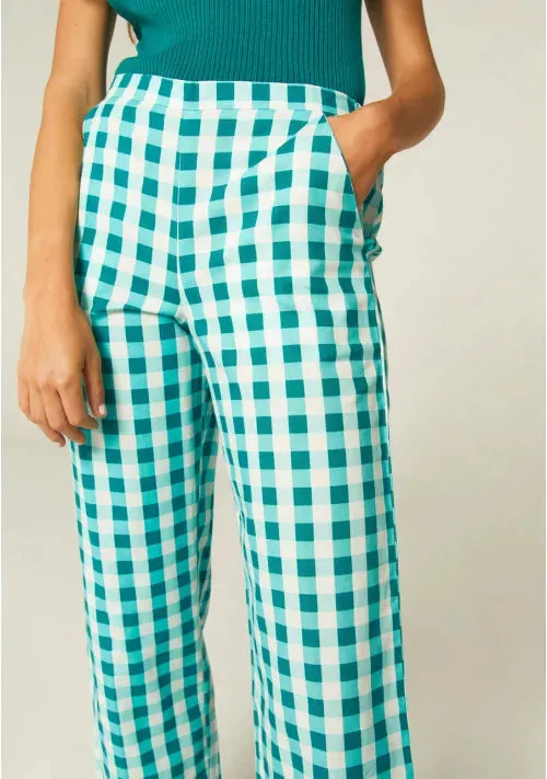 Gingham Cropped Straight-Leg Trousers