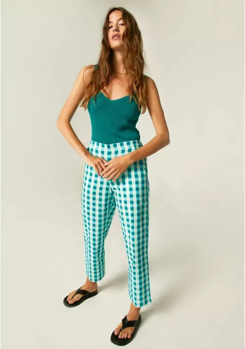 Gingham Cropped Straight-Leg Trousers