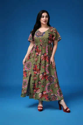 Green Floral Printed Dress