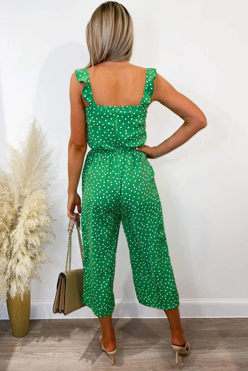 Green Polka Dot Culotte Jumpsuit