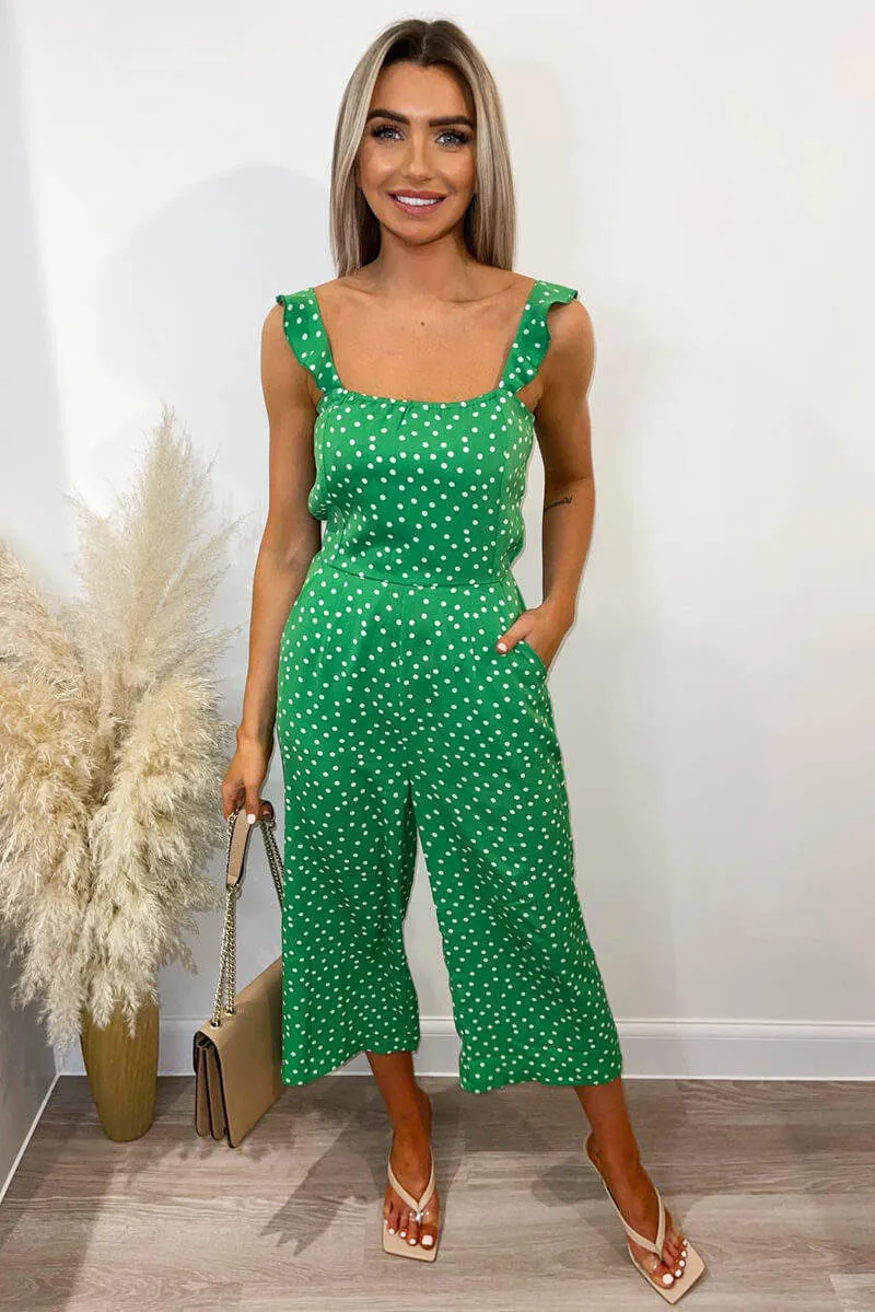 Green Polka Dot Culotte Jumpsuit