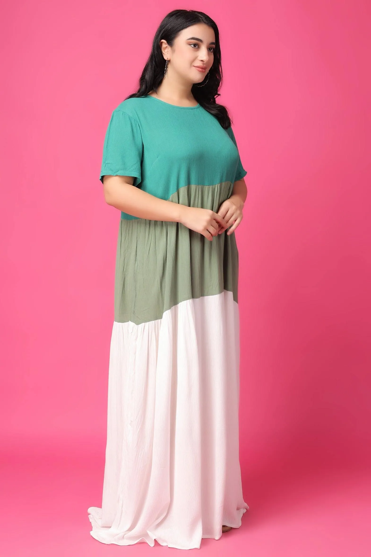 Green Solid Multilayered Dress