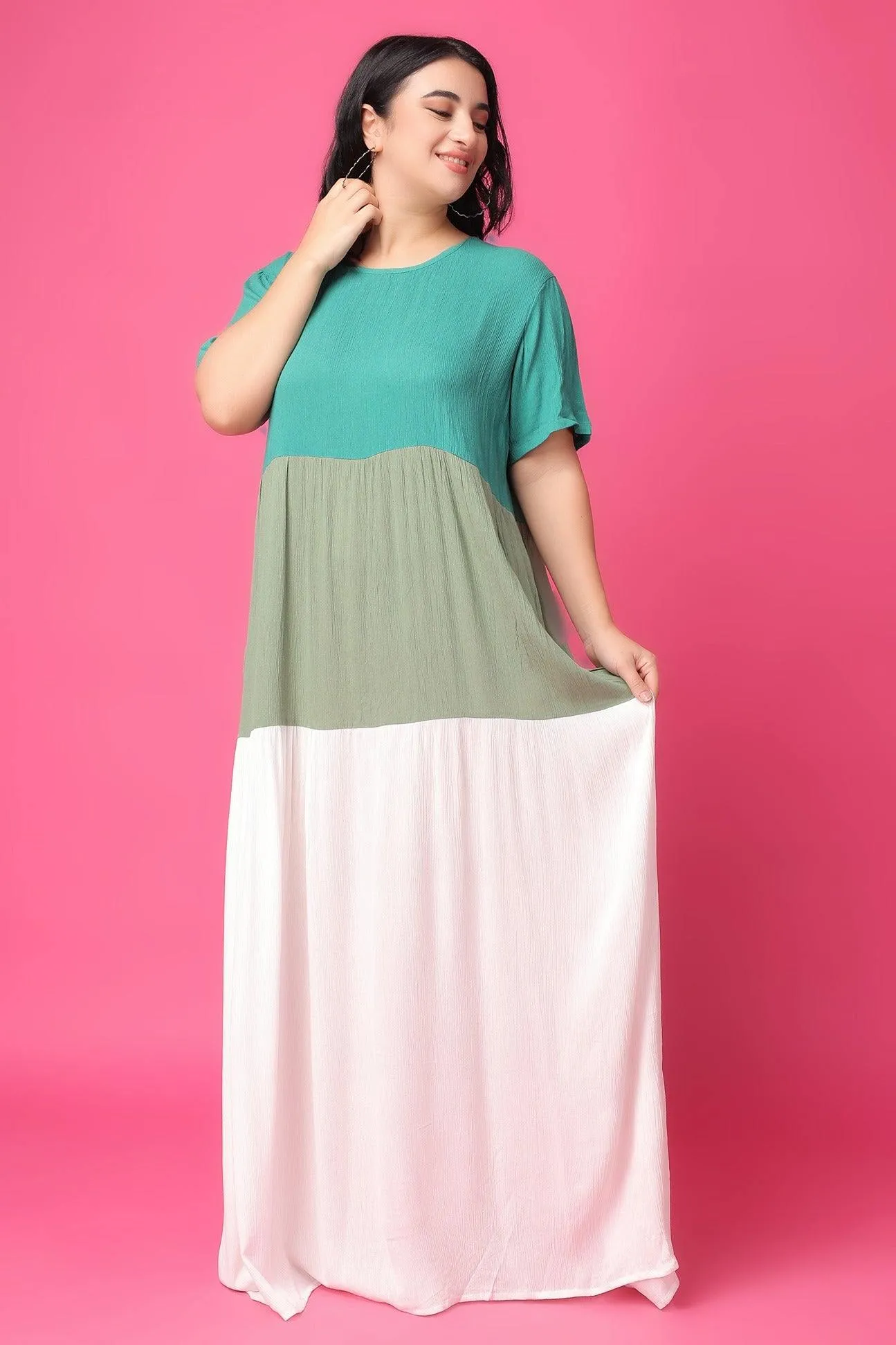 Green Solid Multilayered Dress