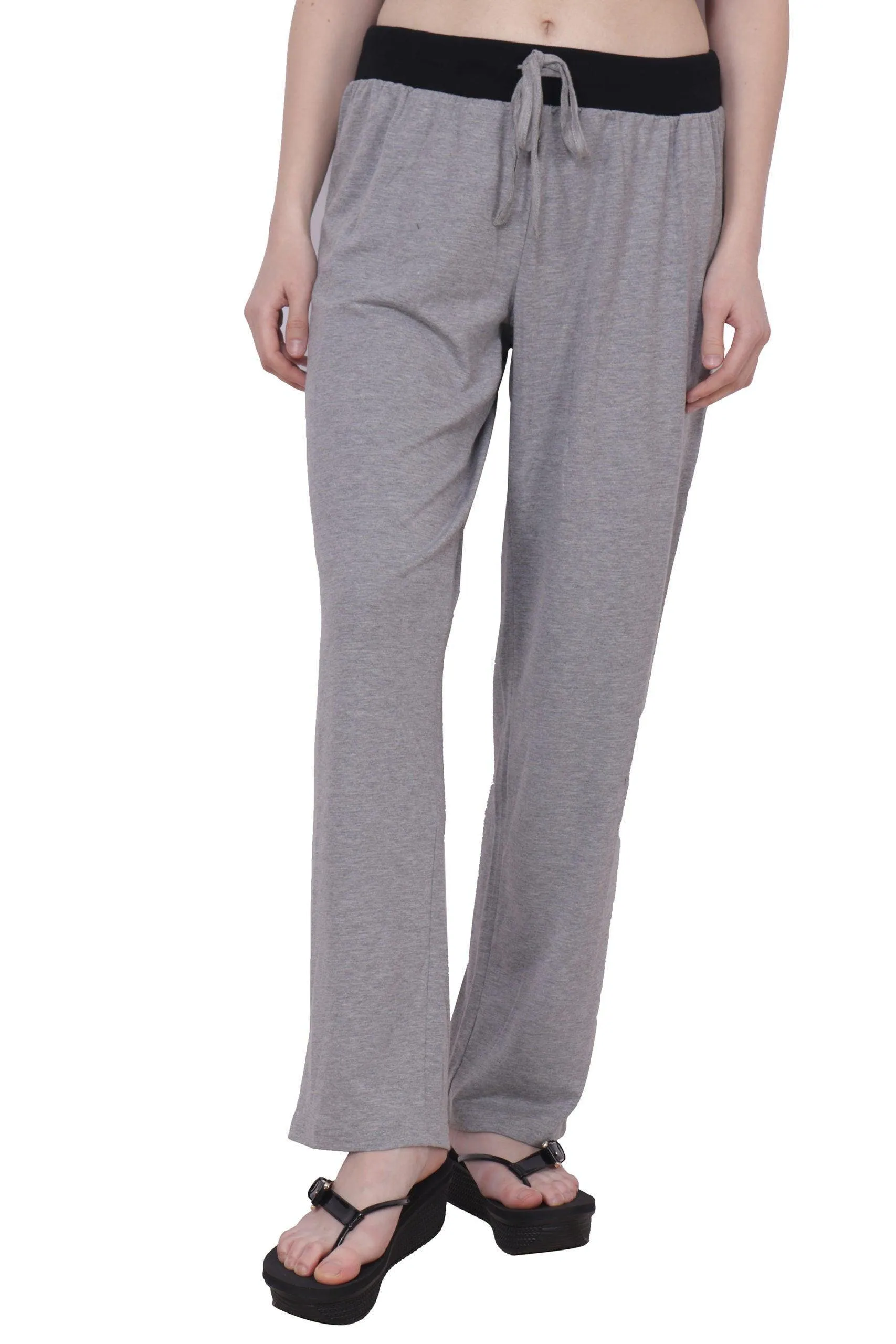 Grey Solid Pyjama with Black Waistband