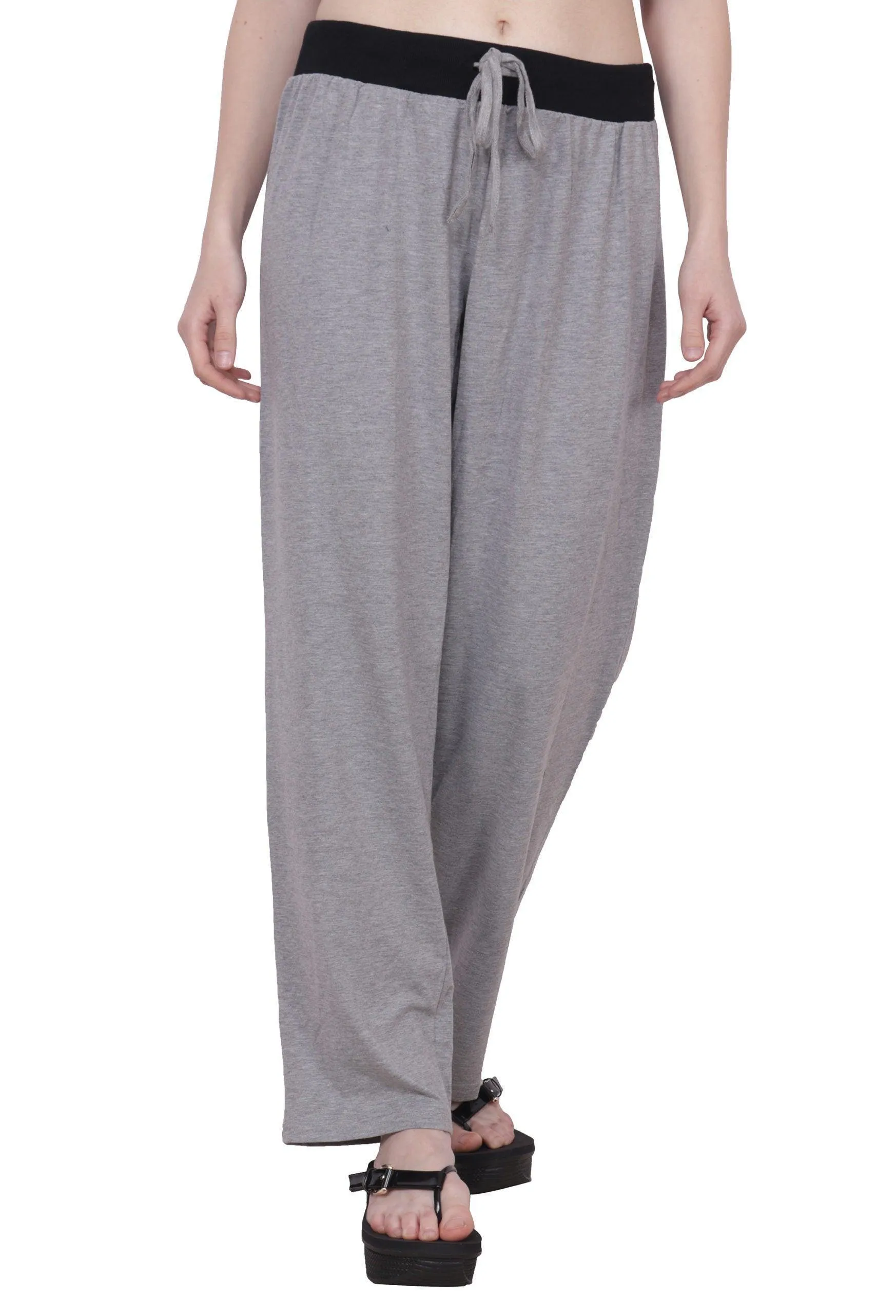 Grey Solid Pyjama with Black Waistband