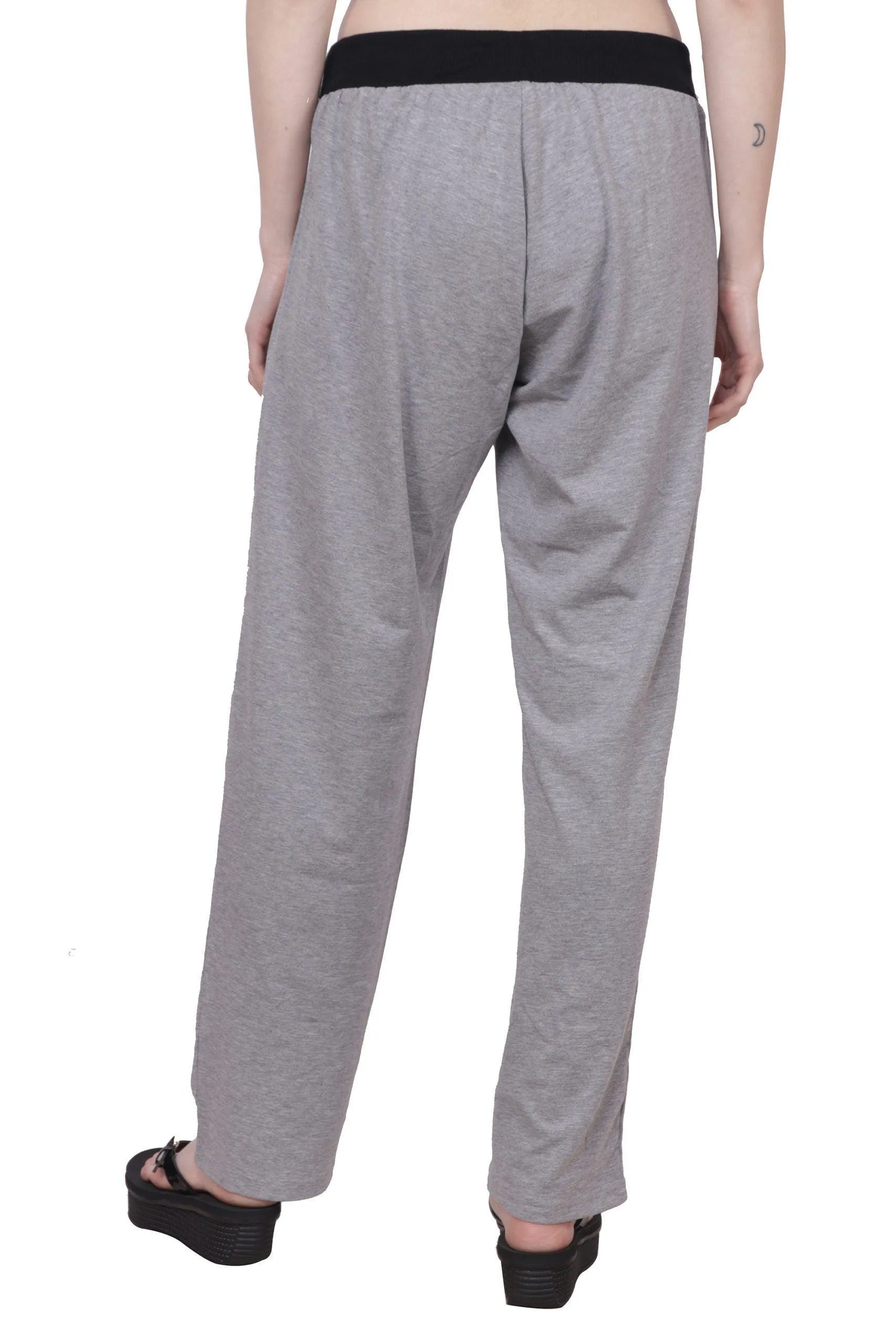 Grey Solid Pyjama with Black Waistband