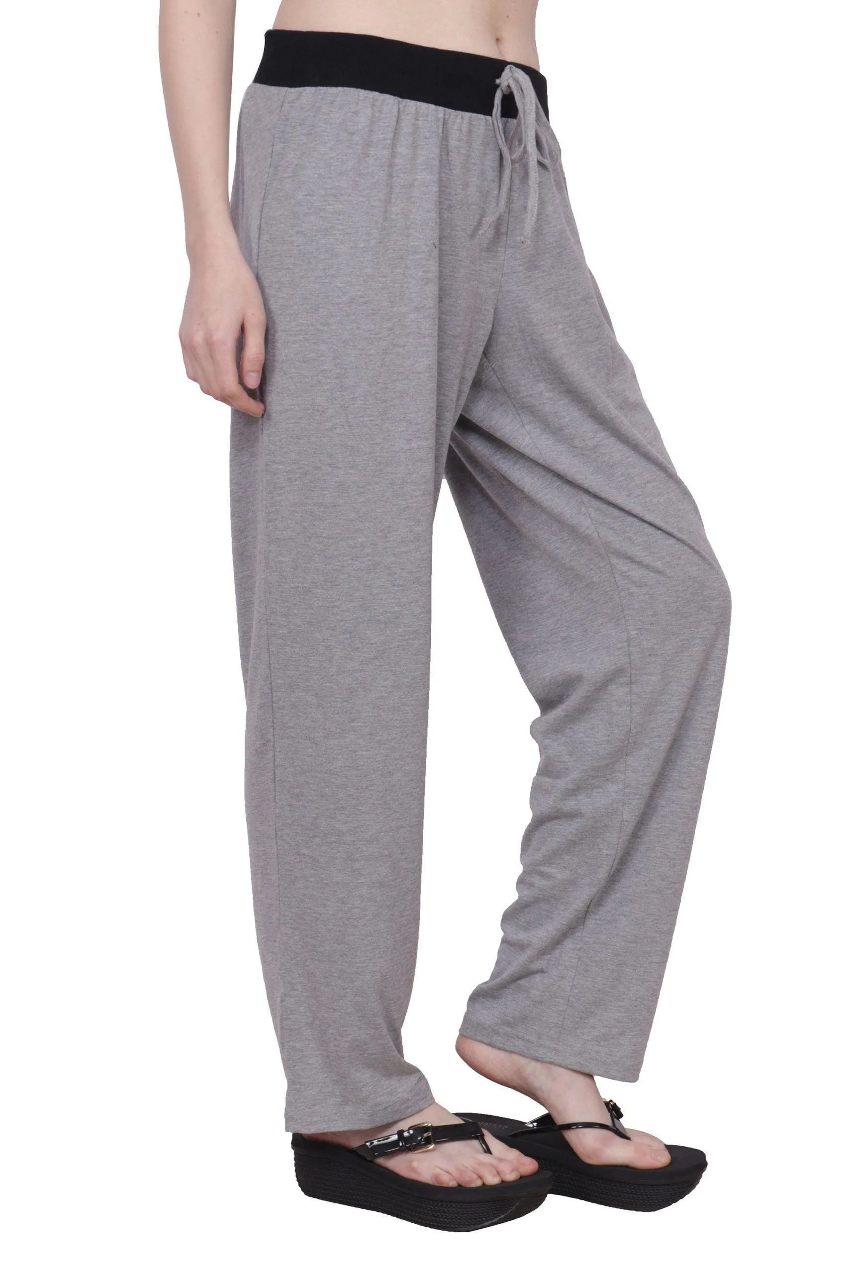 Grey Solid Pyjama with Black Waistband