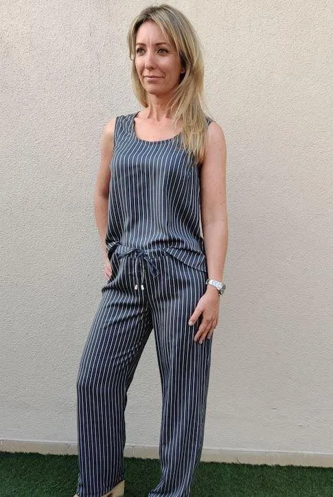 Grey Striped Top with Pants