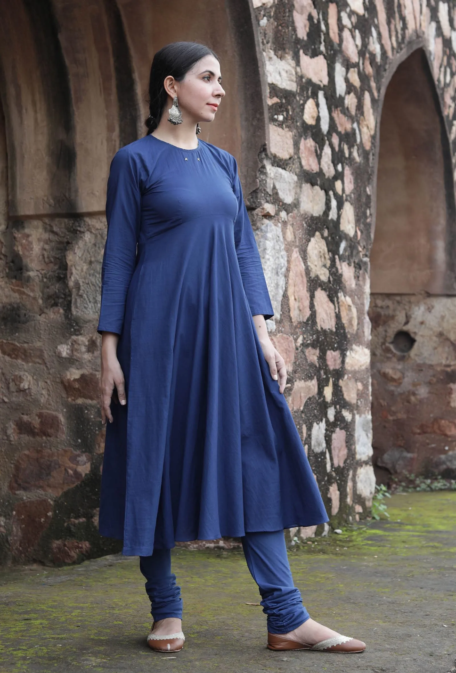 Hemal Indigo Cotton Solid Flared Kurta Dress