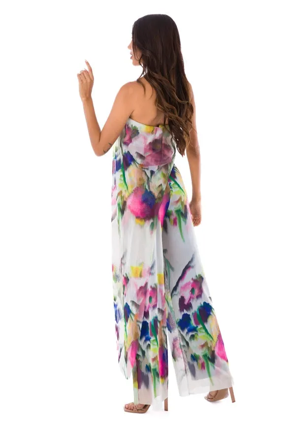 Iris Strapless Printed Jumpsuit With Overlay