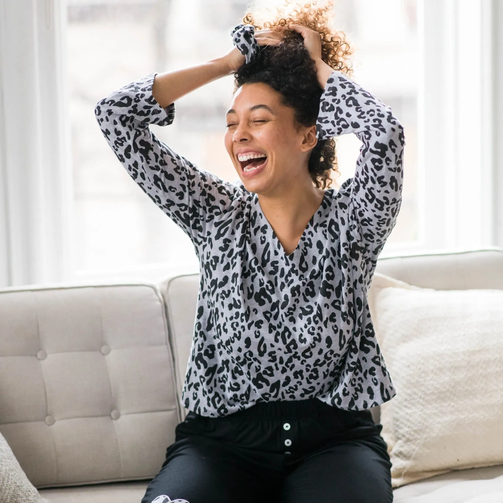 Jamie Leopard Print Sleep Shirt | Heather Grey